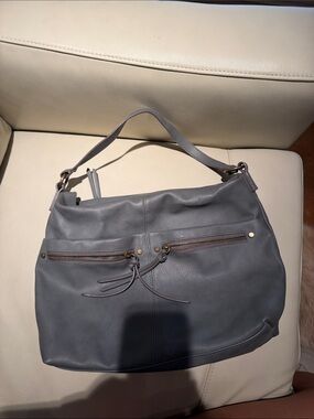 Sonoma Gray Leather Shoulder Bag with Front Zips